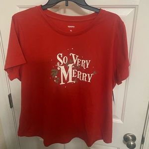 So Very Merry Womens Sonoma T-Shirt Red Christmas Short Sleeve Tee XL NWT gift